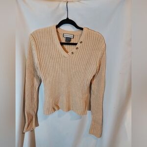 Vintage Women's Tan Cotton Blend Cropped Ribbed Sweater